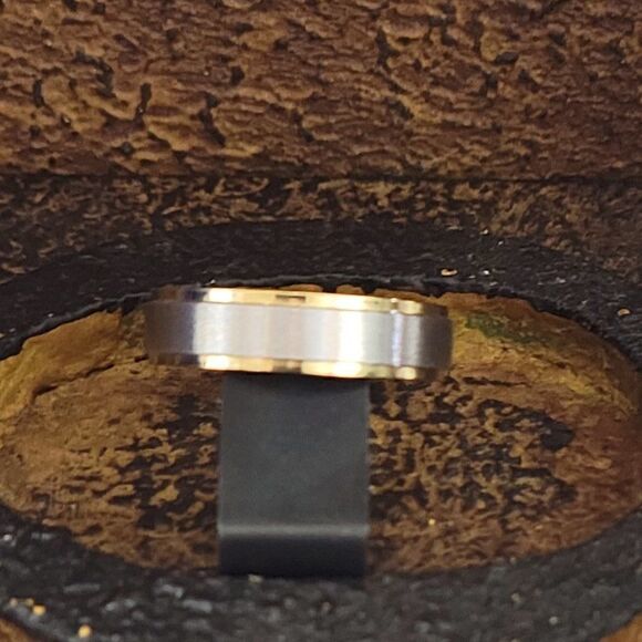 Personalized Engraved Men's Promise Ring Silver and Gold Two Tone Promise Ring - Picture 4 of 11